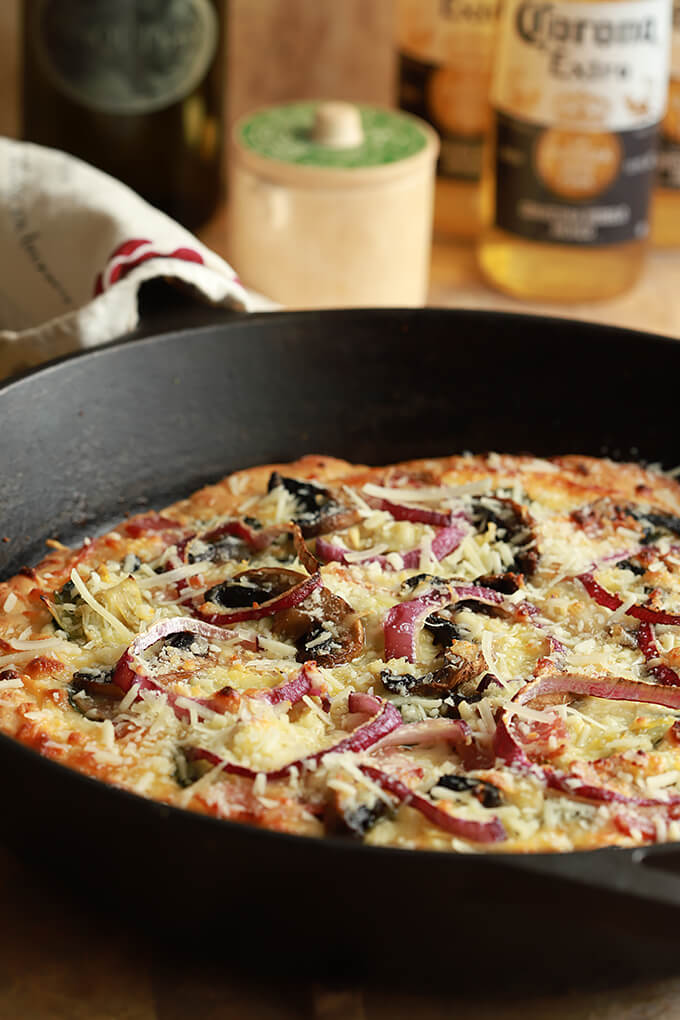 Artichoke, Spinach, Mushroom, and Bacon Pizza Artichoke, Spinach, Mushroom, and Bacon Pizza in a Black Cast Iron Skillet