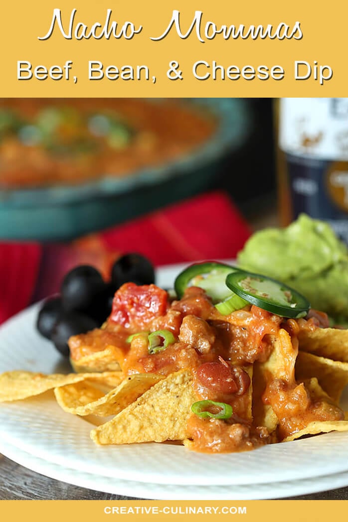 Nacho Mommas Beef, Bean, and Cheese Tortilla Dip Served Over Corn Tortillas