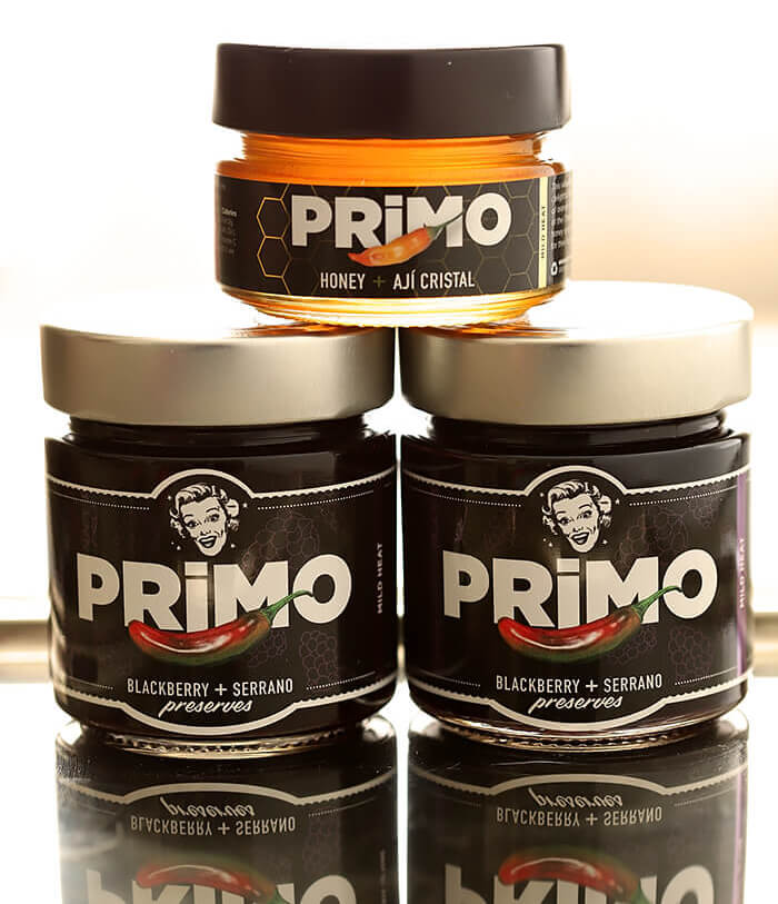 Primo Jams and Honey Stacked for Display