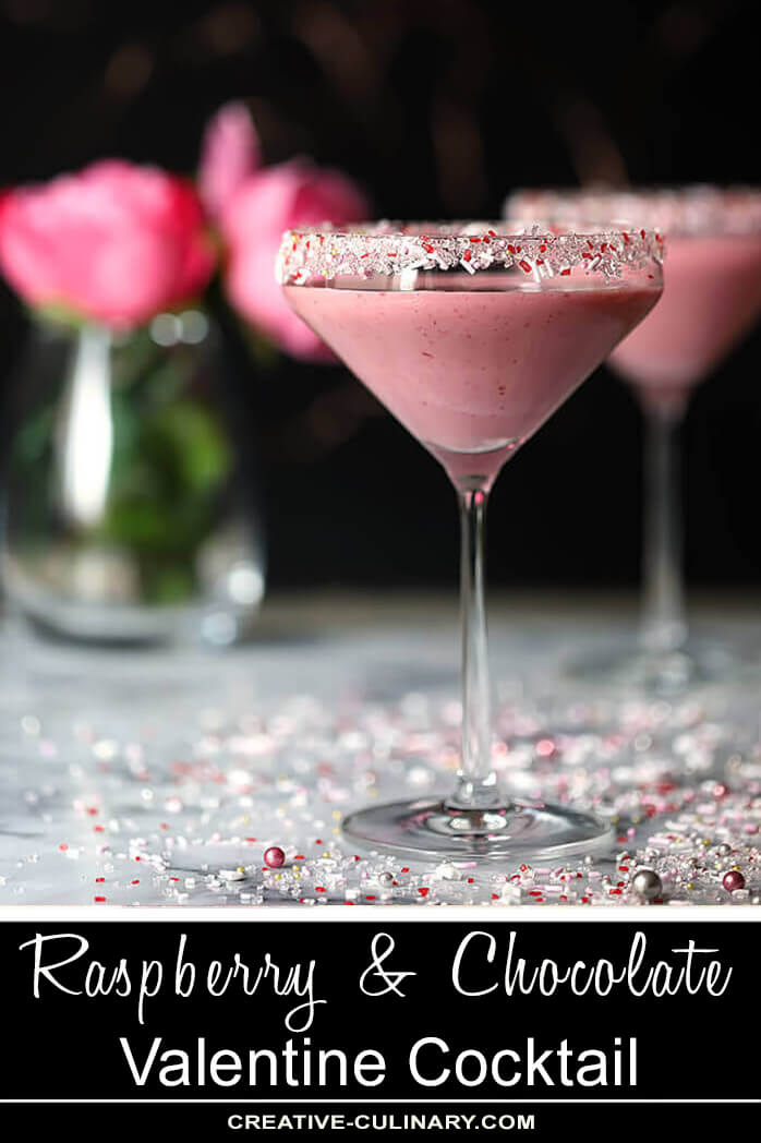 Raspberry and Chocolate Valentine Cocktail in a Set of Martini Glasses