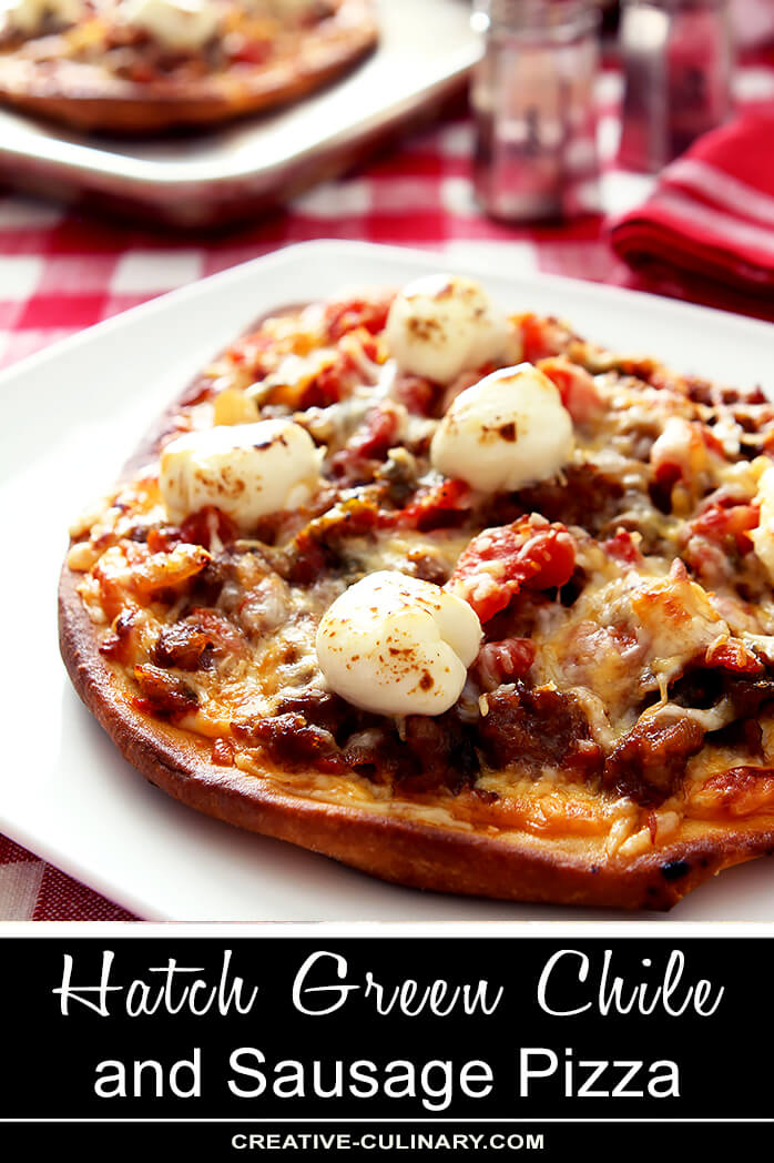 Hatch Green Chiles and Sausage on Naan Bread Pizza