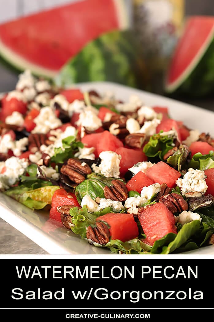Watermelon Pecan Salad with Gorgonzola Cheese on a Platter