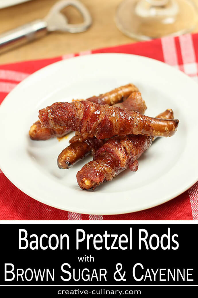 Bacon Wrapped Pretzel Rods with Brown Sugar and Cayenne Pepper