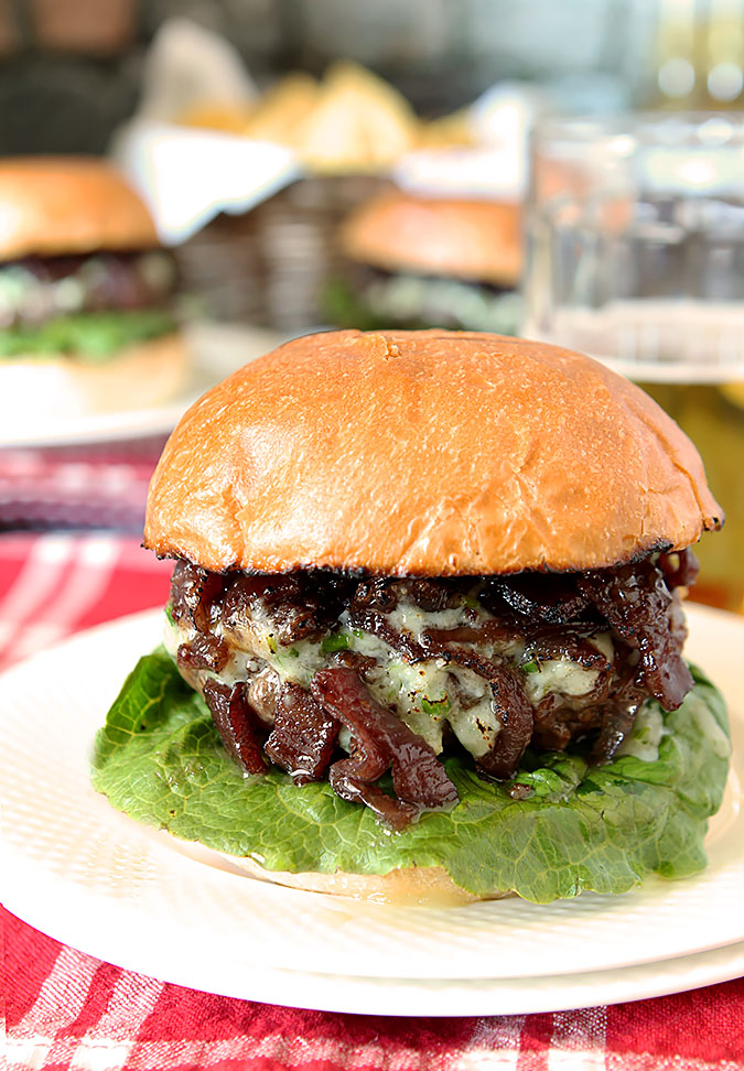 Blue Cheese Bison Burger with Bacon Caramelized Onions Blue Cheese Bison Burger with Bacon Caramelized Onions