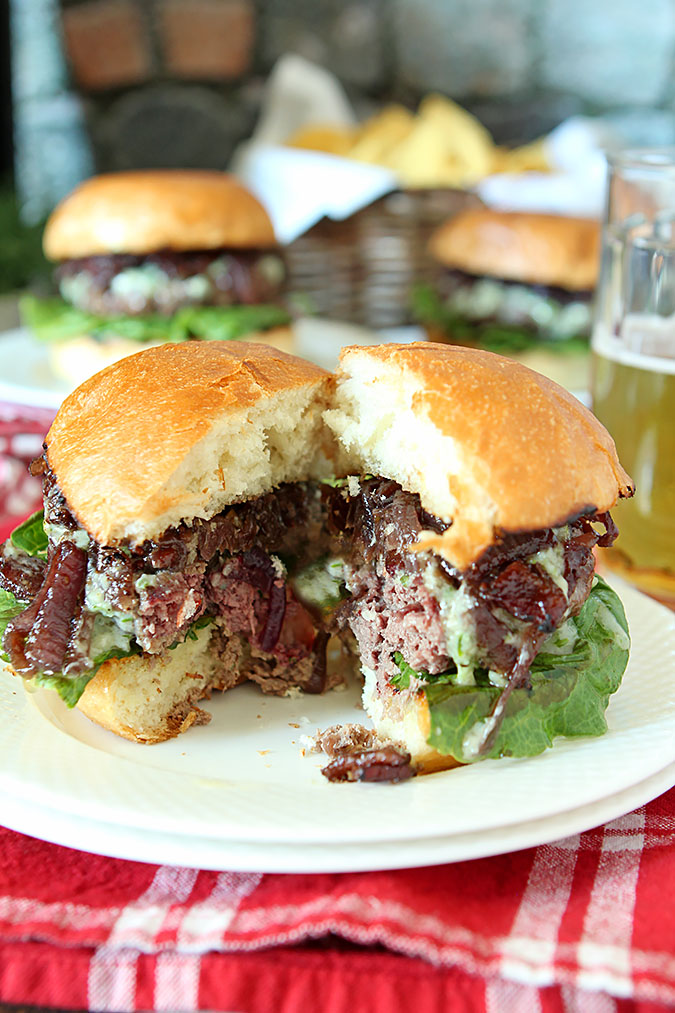 Blue Cheese Bison Burger with Bacon Caramelized Onions Blue Cheese Bison Burger with Bacon Caramelized Onions