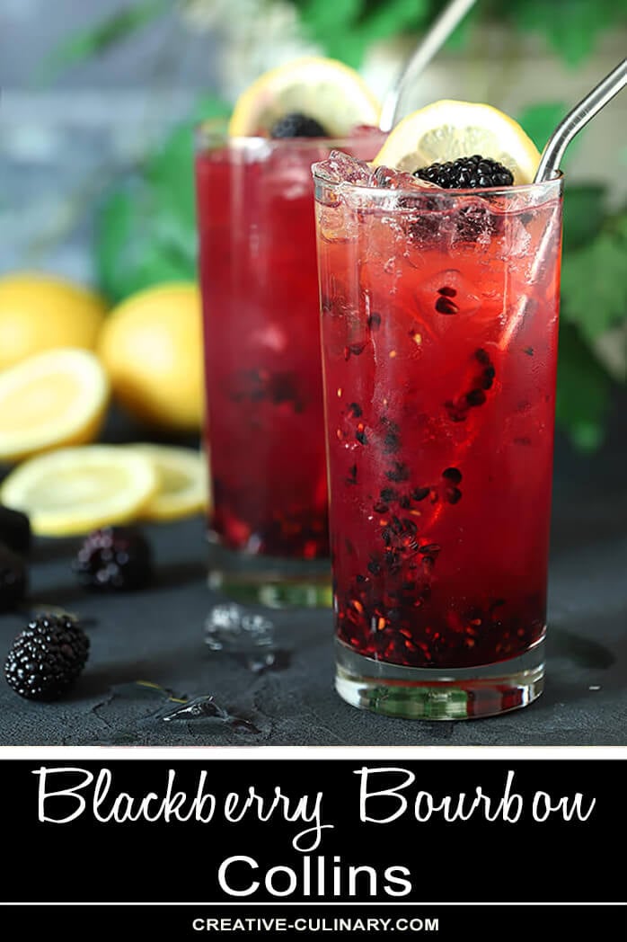 Blackberry Bourbon Collins Cocktail in a Tall Collins Glass