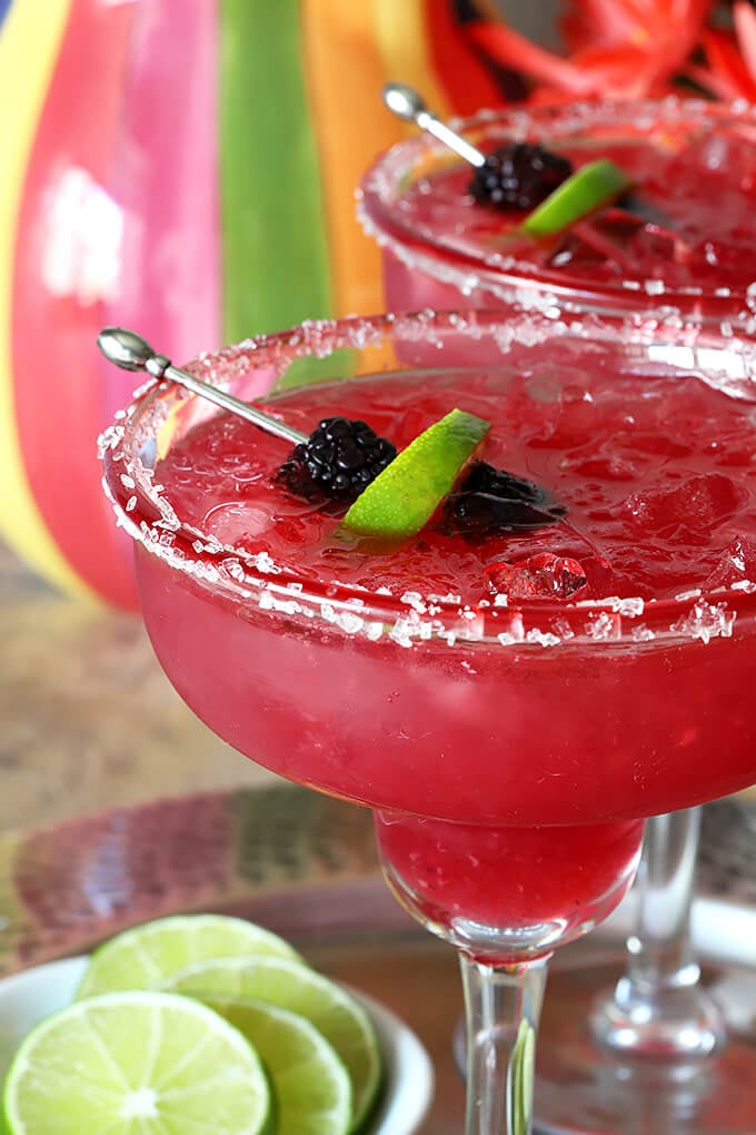Fresh Blackberry Margarita Cocktail on Ice in a Margarita Glass