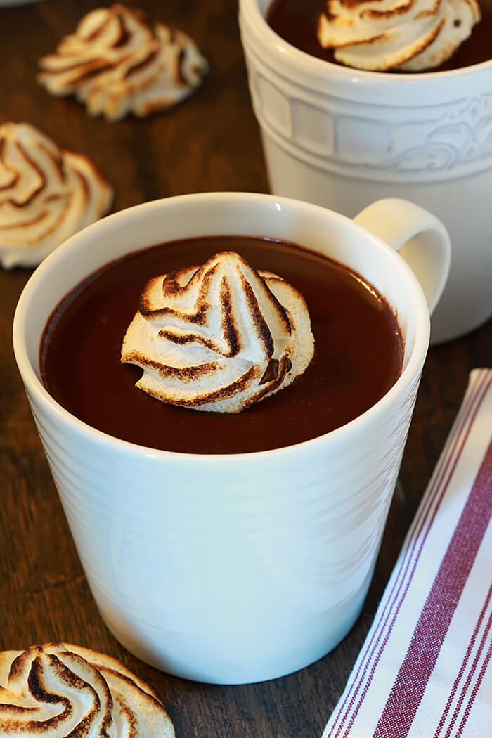 Bourbon Hot Chocolate garnished with Meringues