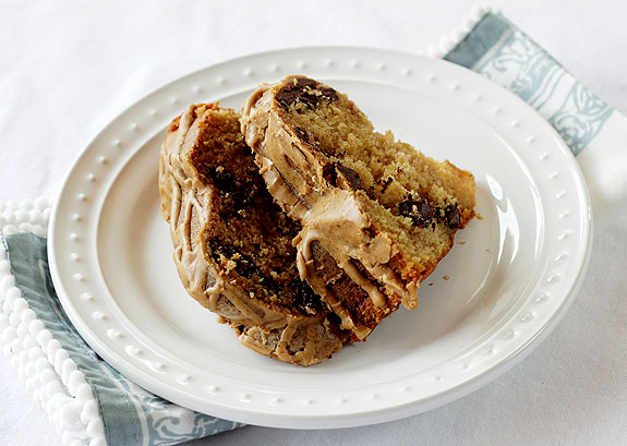 Brown Sugar and Chocolate Chip Pound Cake with Maple-Espresso Glaze | Brown Sugar and Chocolate Chip Pound Cake with Maple-Espresso Glaze