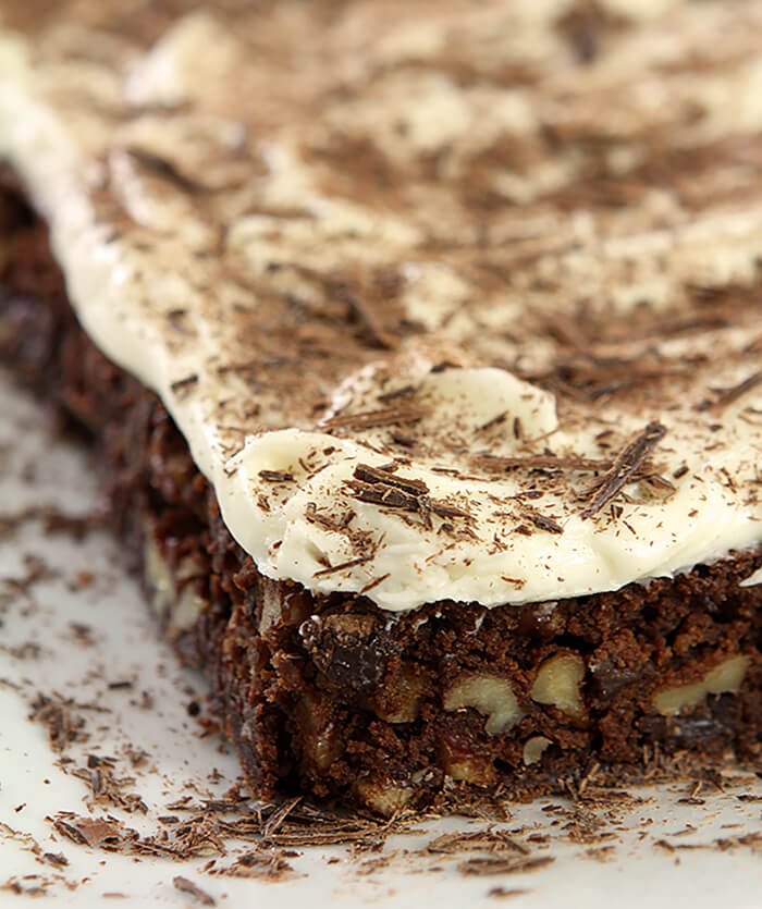 Platter of Chocolate Chip Brownies with Cream Cheese Frosting