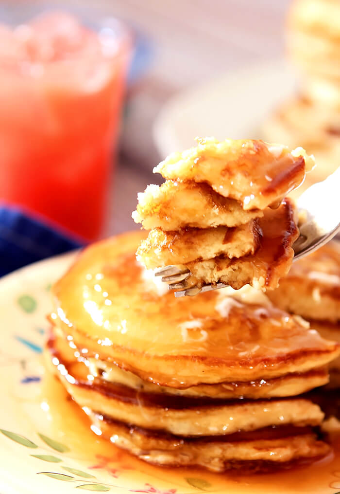 Closeup Bite of The Best Buttermilk Pancakes