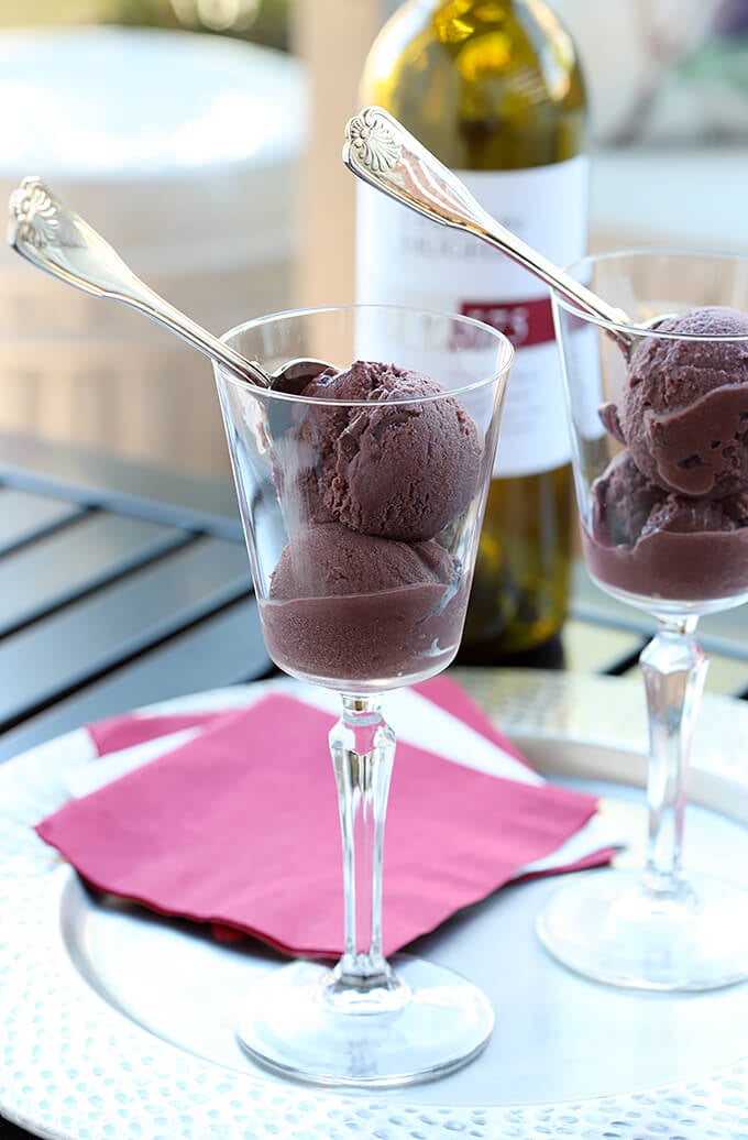 Cabernet Gelato with Chocolate Shards on Silver Tray