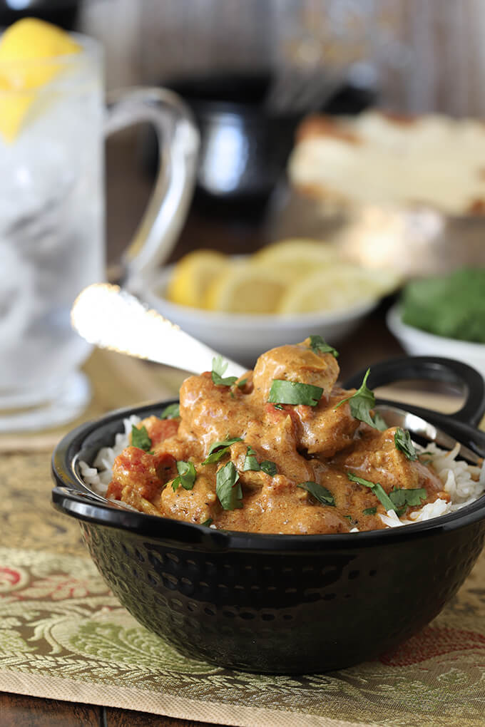 Easy Chicken Curry Served in Black Bowl