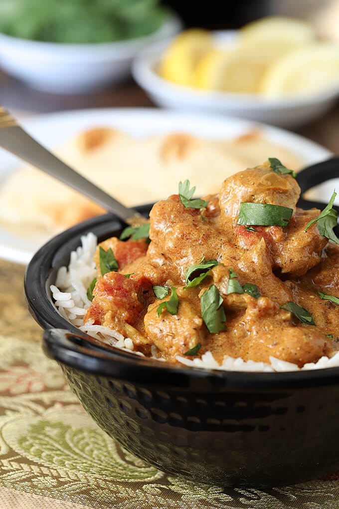 Easy Chicken Curry Served in Bowl with Naan Bread