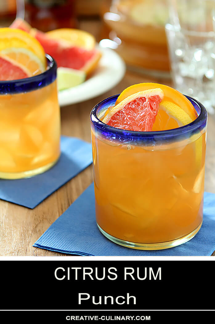 Citrus Rum Punch in Glasses with Blue Rim