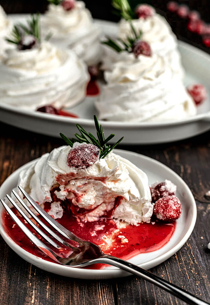 Mini Pavlovas with Cranberry Curd and Sugared Cranberries