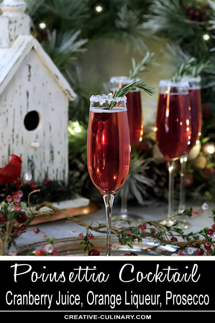 Set of four Tiffany Champagne Goblets with a Cranberry Poinsettia Cocktail