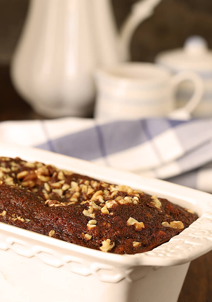 Date Coffee Cake with Walnuts and Espresso Glaze