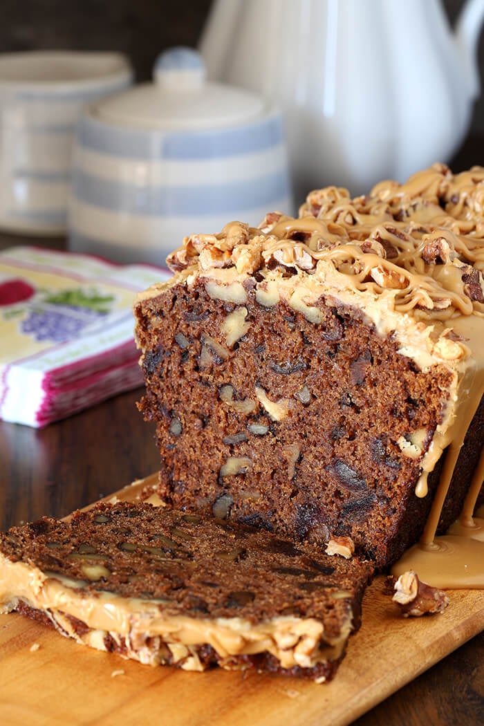 Date Coffee Cake with Walnuts and Espresso Glaze
