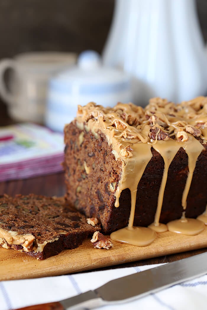 Date Coffee Cake with Walnuts and Espresso Glaze