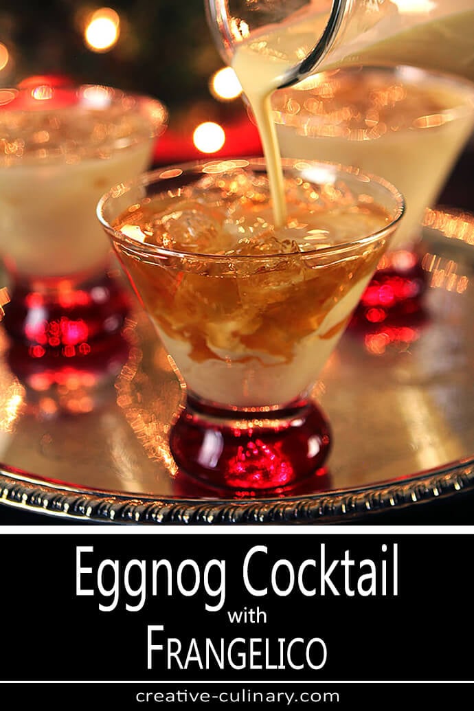 Eggnog Cocktail with Frangelico with Drink Being Poured