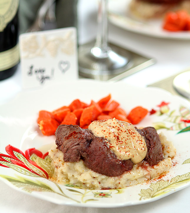 Perfect Valentine Dinner - Filet with Horseradish Mustard and Cheddar Mashed Potatoes Perfect Valentine Dinner - Filet with Horseradish Mustard and Cheddar Mashed Potatoes