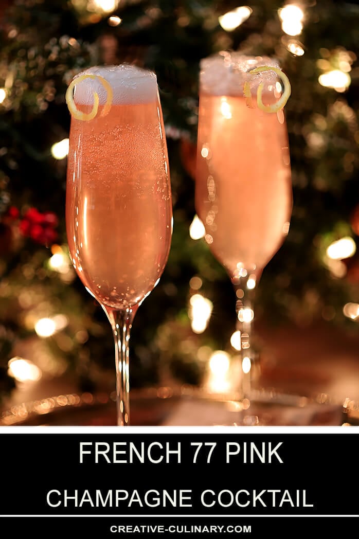 Pair of French 77 Pink Champagne Cocktails on Silver Tray