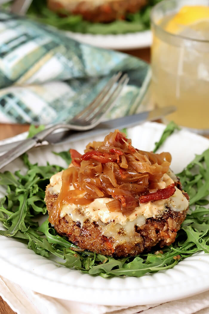 French Onion Veggie Burger with Caramelized Onions