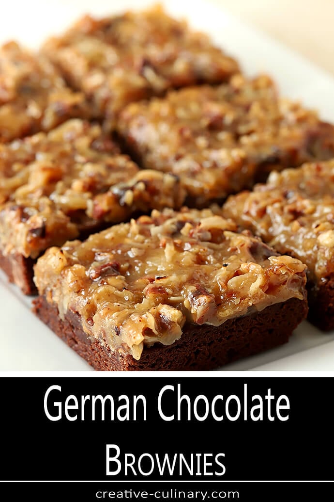 German Chocolate Brownies on a Serving Plate