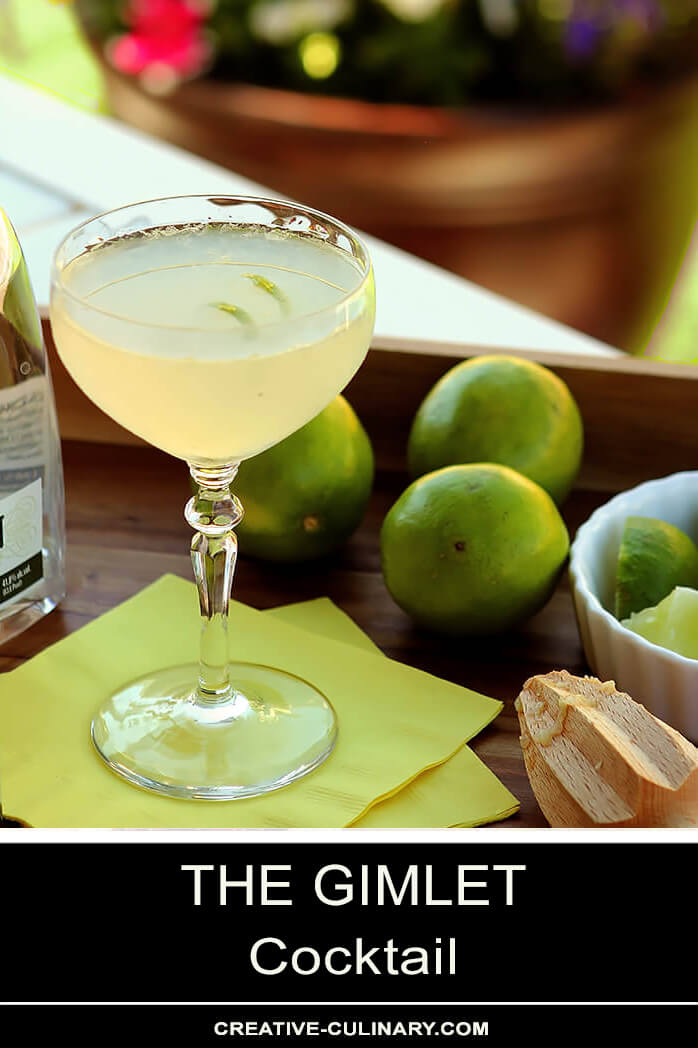 The Gimlet Cocktail Served Outdoors on a Wooden Tray