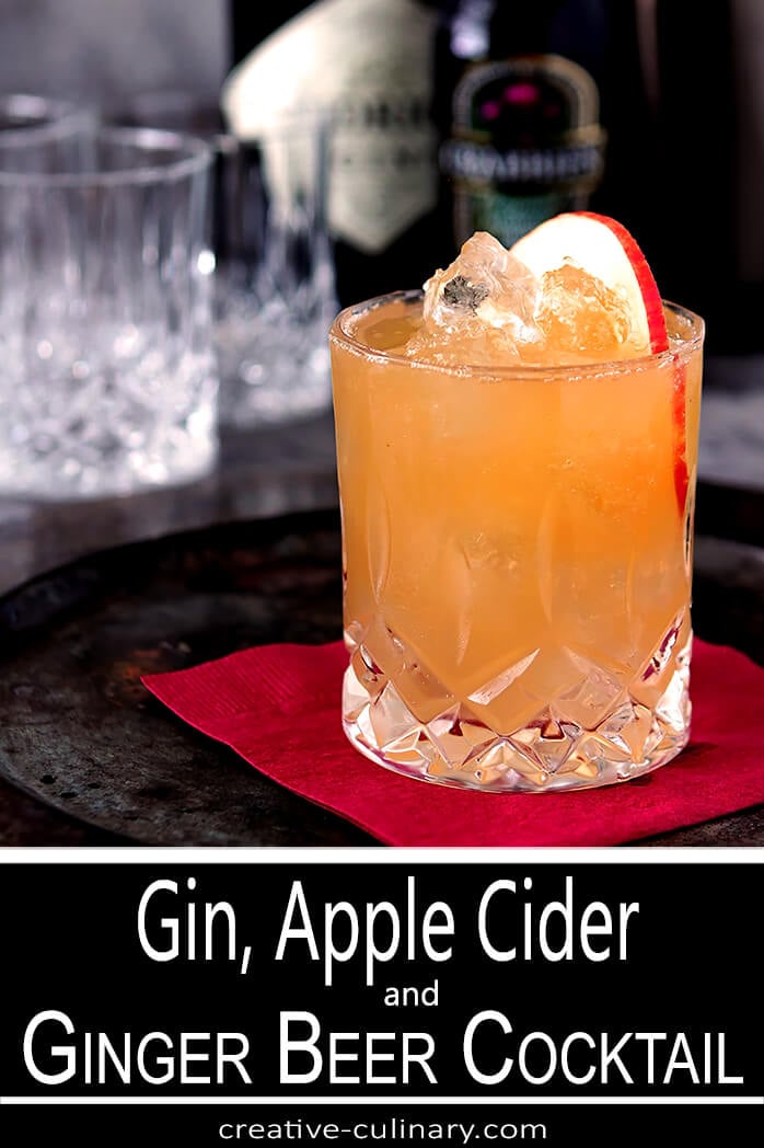 Gin, Apple Cider, Lemon and Ginger Beer Cocktail in a Highball Glass Garnished with an Apple Slice