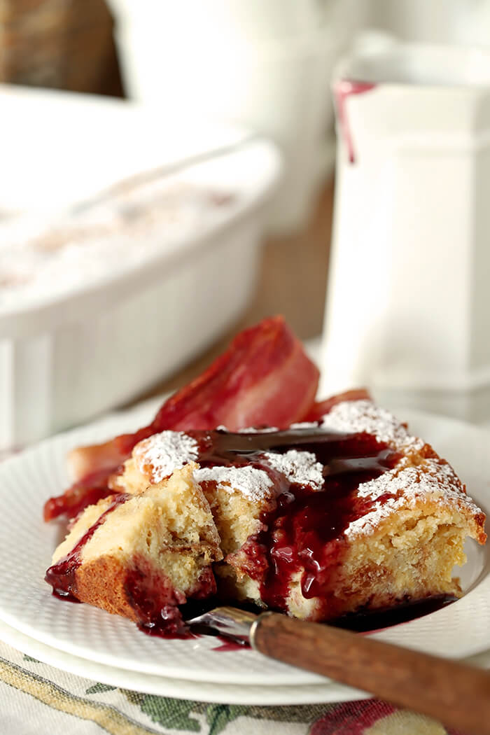 Gooey Butter Cake Overnight French Toast Gooey Butter Cake Overnight French Toast Served with Blackberry Syrup