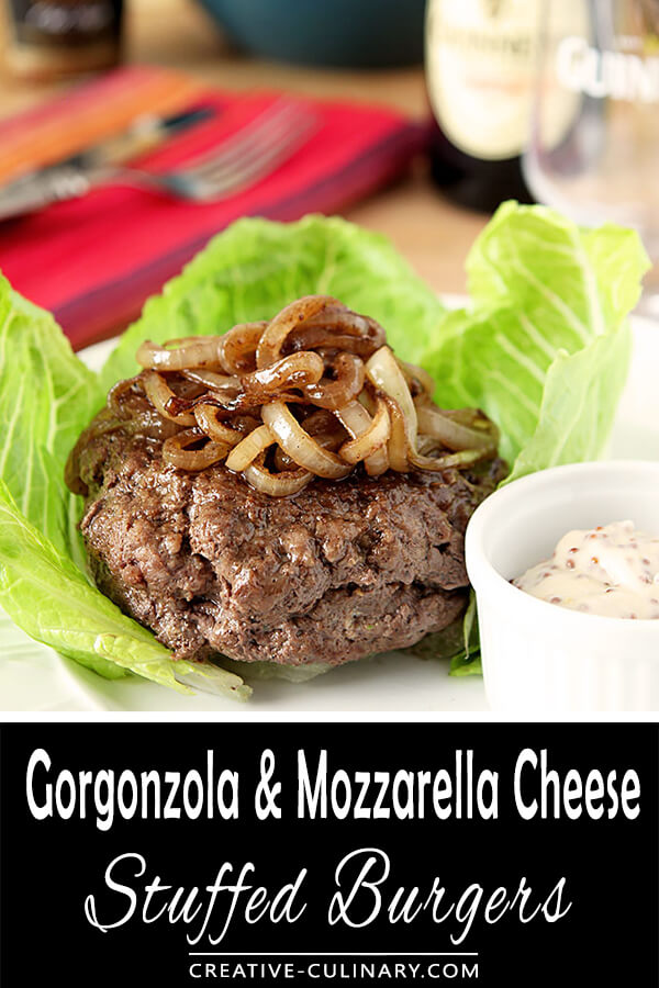 Gorgonzola and Mozzarella Cheese Stuffed Burgers in Lettuce Cups