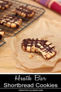 Heath Bar Shortbread Cookies on Brown Paper with Crumbles