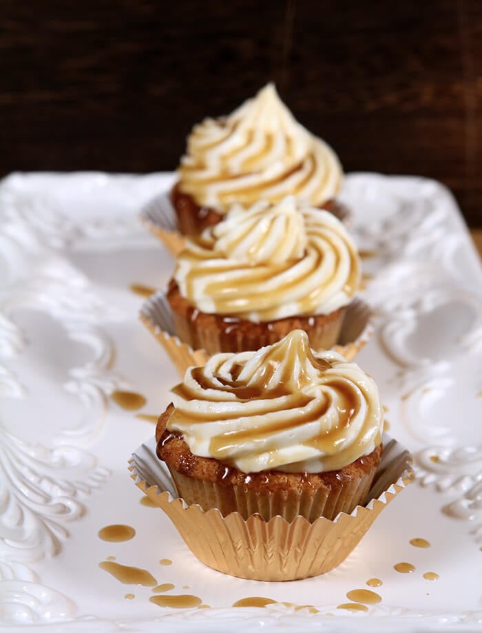 Trio of Jack Daniels Honey Whiskey Cupcakes on a Serving Plate