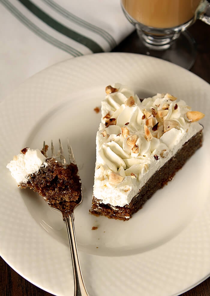 Irish Coffee Cake Dessert Irish Coffee Cake Dessert on Plate with Bite on Forl