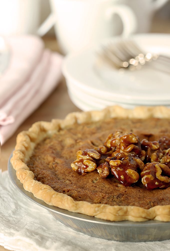 Kentucky Derby Pie Chocolate and Bourbon Garnished with Candied Walnuts