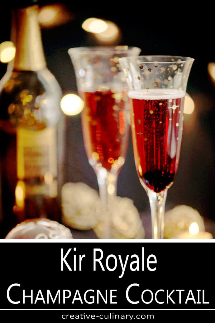 Kir Royale Champagne Cocktail Served in a Pair of Champagne Flutes