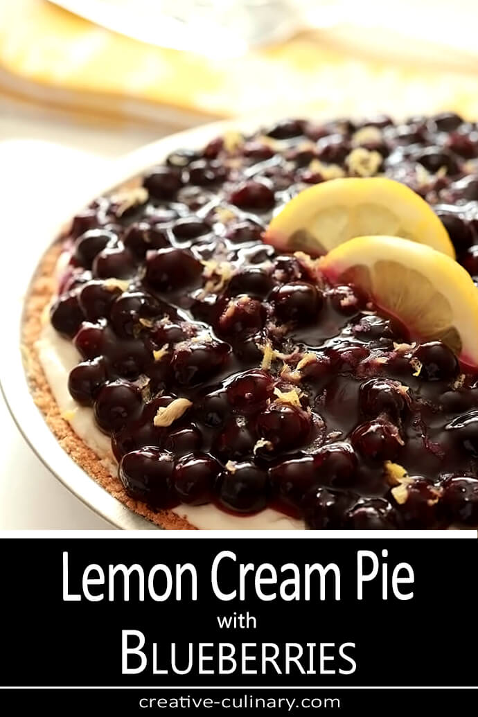Lemon Cream Pie with Blueberries Whole for Pinning