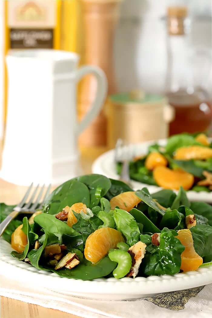 Mandarin Orange Salads with Candied Almonds and Dressings