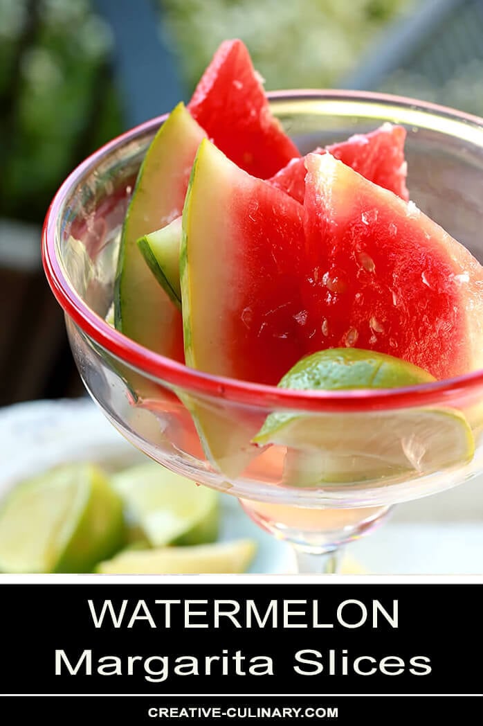 Margarita Watermelon Slices Served Outdoors in a Traditional Margarita Glass