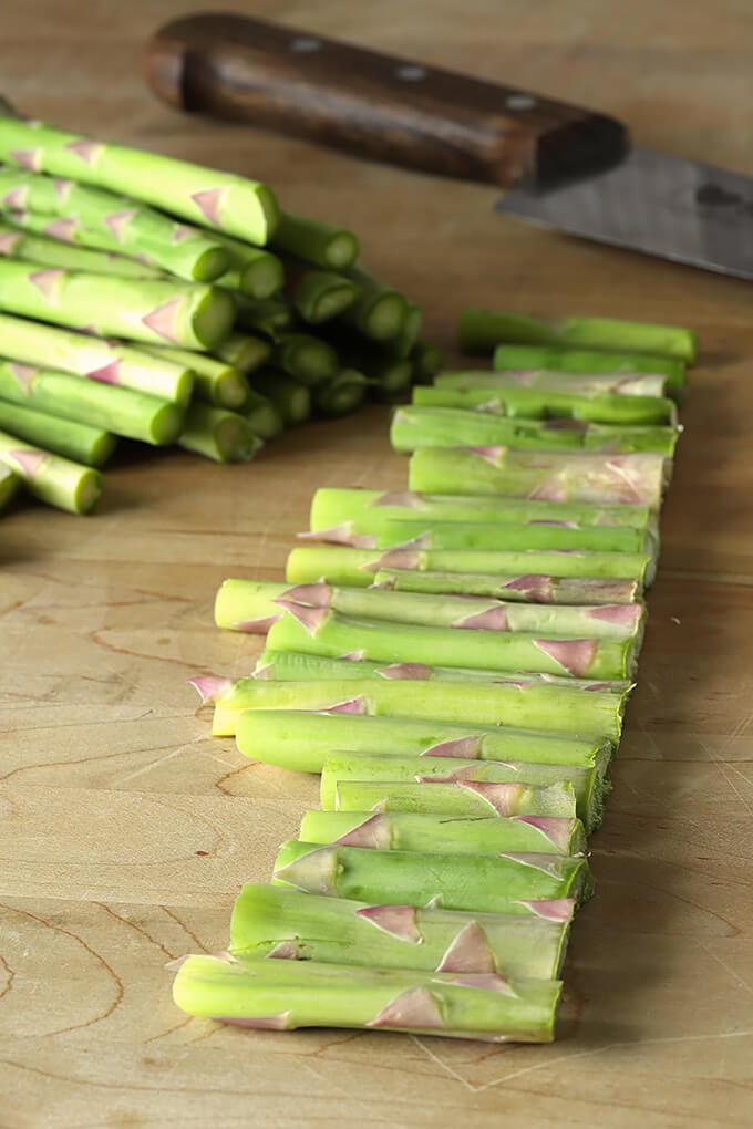 Asparagus Ends on Cutting Board