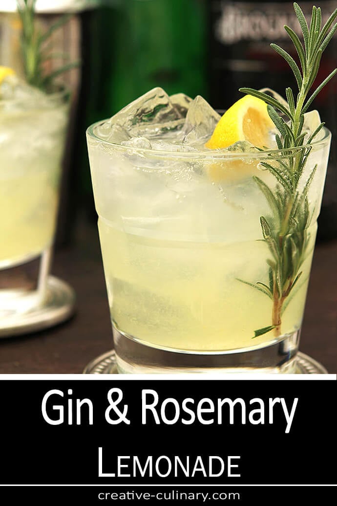 Gin and Rosemary Sparkling Cocktail Served in a Lowball Glass and Garnished with Rosemary and Lemon
