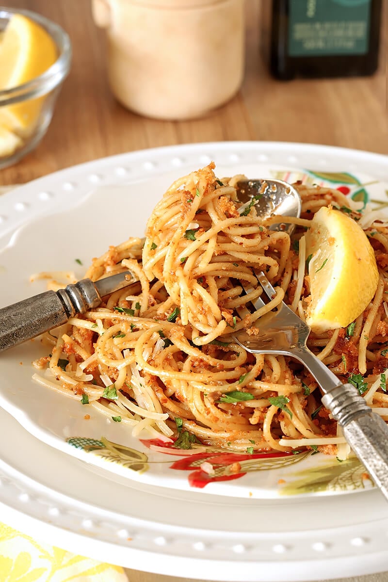 Fork Twirled with Pasta with Sun-Dried Tomato and Roasted Almond Pesto