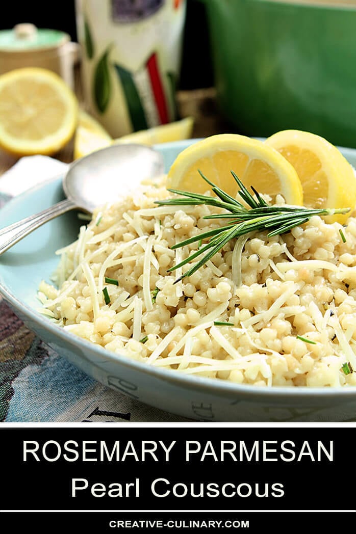 Blue Bowl of Rosemary Parmesan Couscous