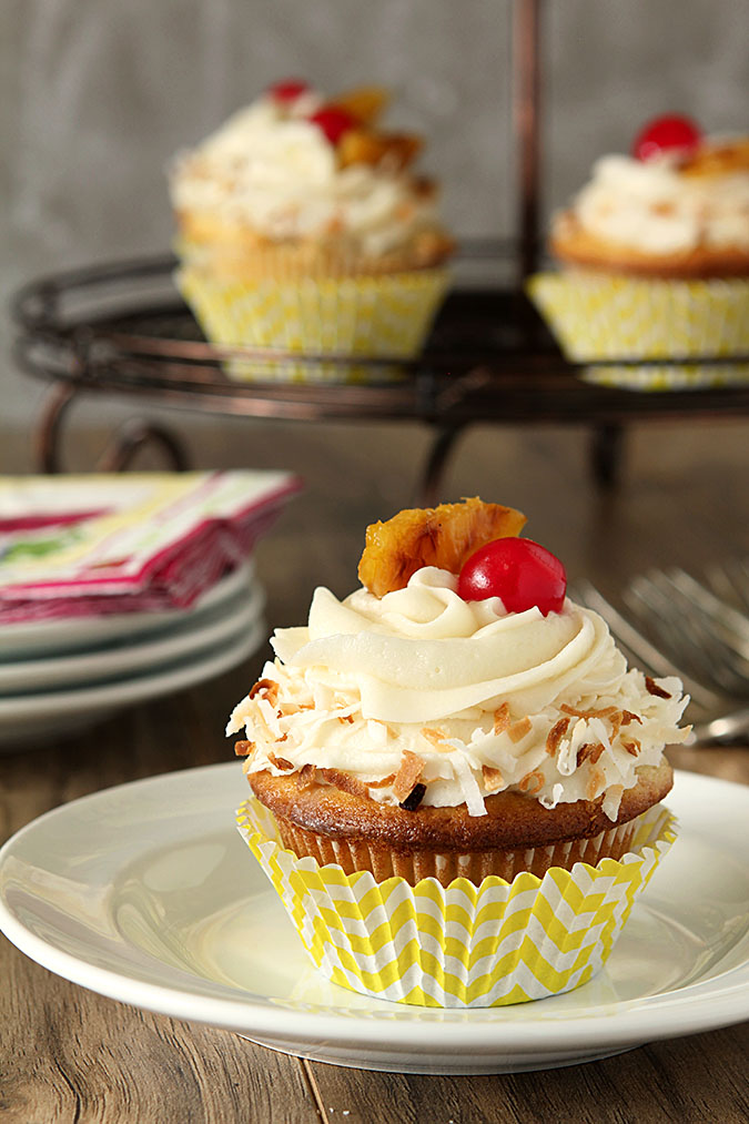 Pina Colada Cupcakes with Rum Buttercream