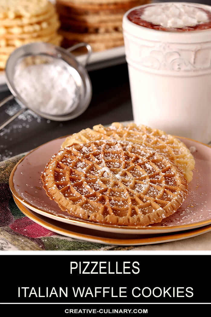 Pizzelles - Italian Waffle Cookies Sprinkled with Powdered Sugar