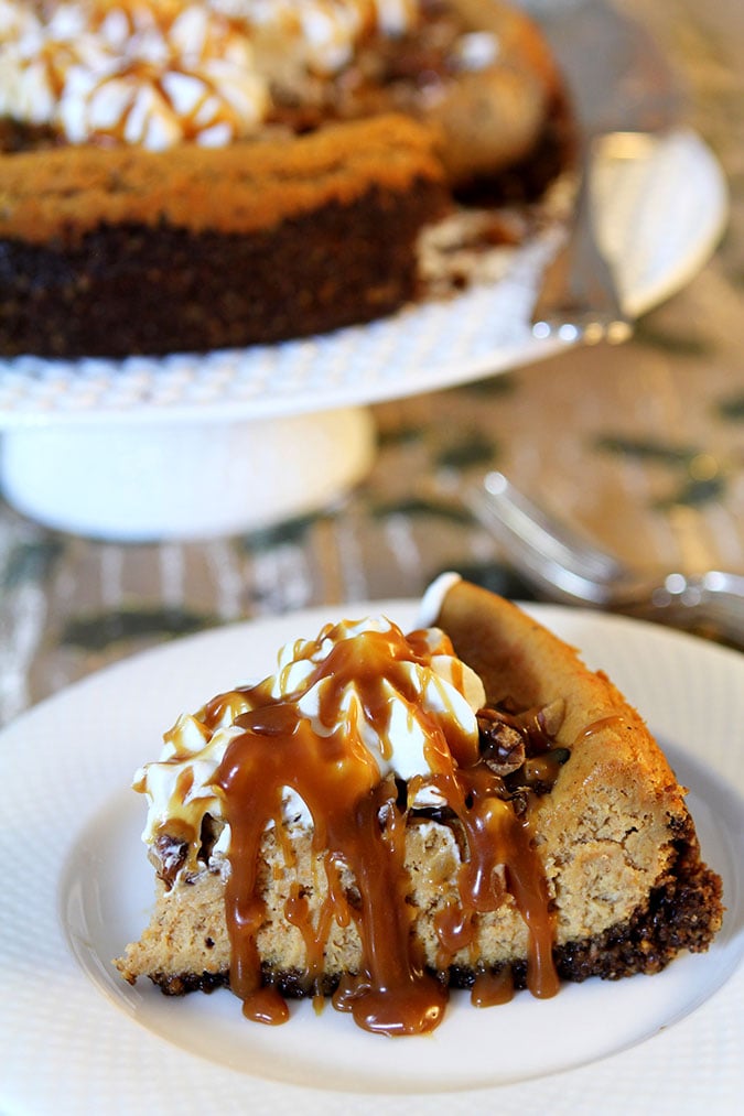 Pumpkin Cheesecake with Walnuts on a Dessert Plate.