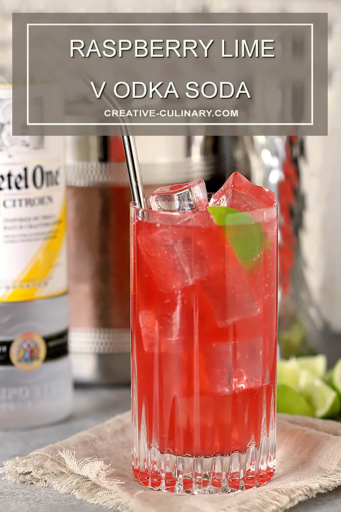 Raspberry Lime Vodka Soda Garnished with Lime Wedge