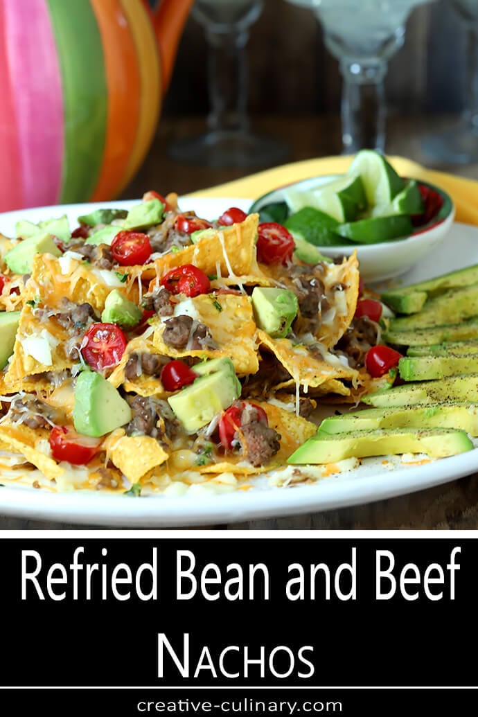 White Serving Plate with Refried Bean and Beef Nachos